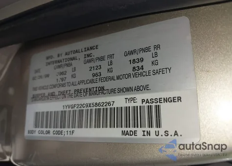 1999 Mazda 626 Es/Lx z USA, uszkodzony, nr VIN 1YVGF22C9X5862267